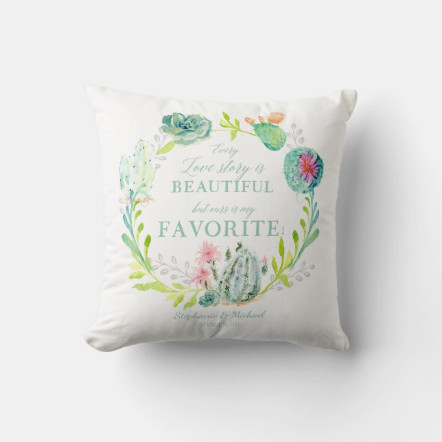 Cactus Succulent Art Every Love Story is Beautiful Cushion (Front)