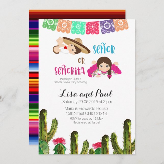 Cactus Succulent Baby Gender Reveal Invitation (Front/Back)