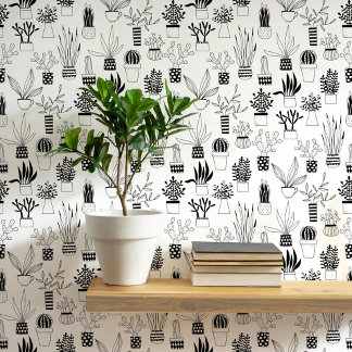 Cactus Succulent Black and White Art Wallpaper