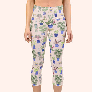 Cactus Succulent Blush Pink Capri Leggings