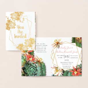 Cactus Succulent Coral Green Real Gold foil Foil Card