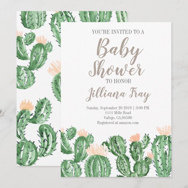 Cactus succulent cute baby shower invite (Front/Back)
