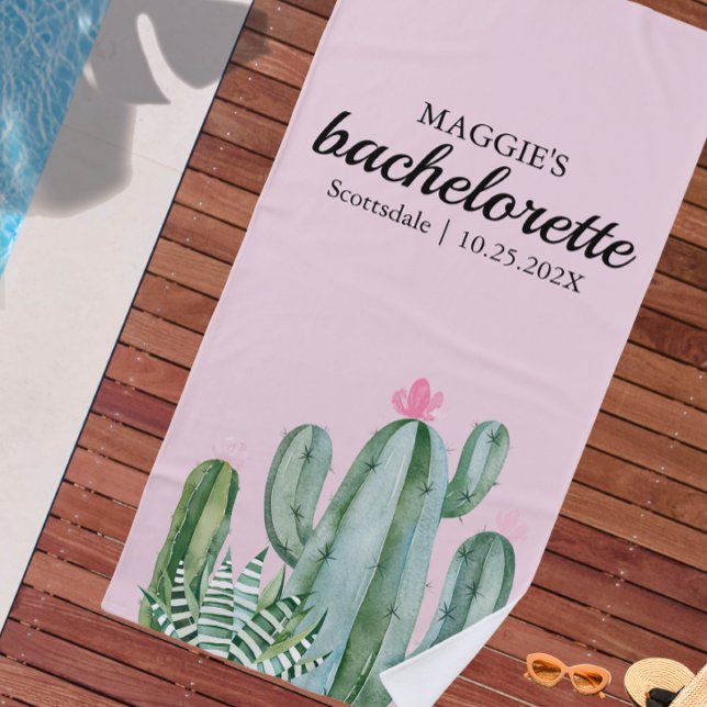 Cactus Succulent Desert Bachelorette Pink Beach Towel (Creator Uploaded)