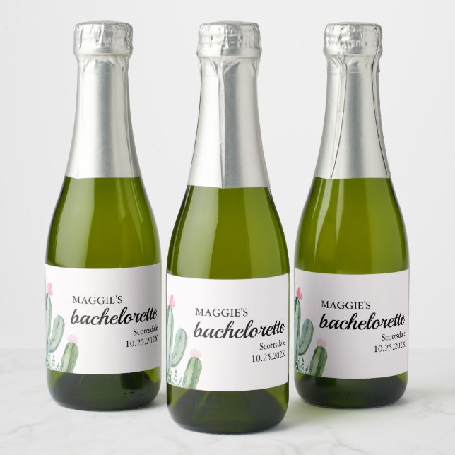 Cactus Succulent Desert Bachelorette Sparkling Wine Label (Bottles)