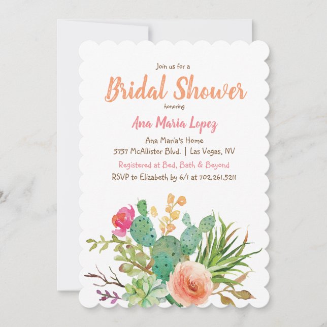 Cactus Succulent Floral Bridal Shower Invitation (Front)
