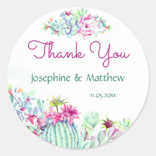 Cactus & Succulent Flowers Wedding Thank You Classic Round Sticker