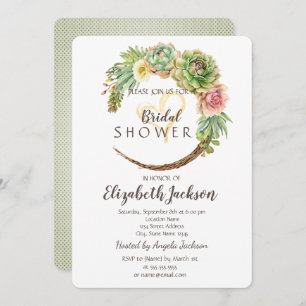 Cactus Succulent Glitter Heart  Bridal Shower Invitation