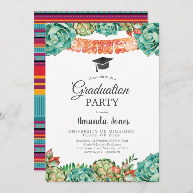 Cactus Succulent Graduation Party Invitation (Front/Back)