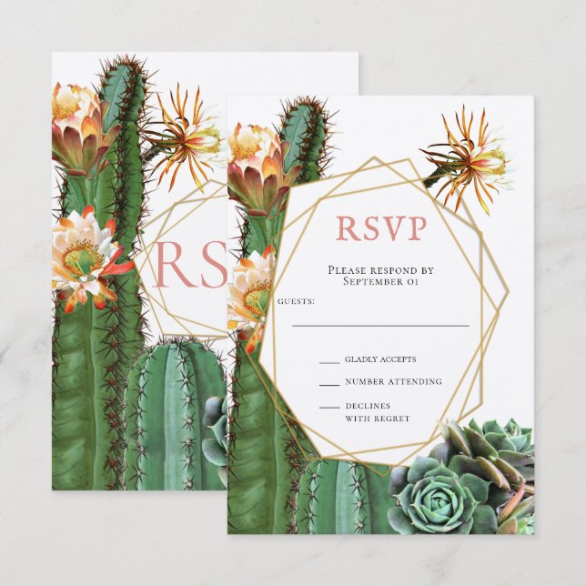 Cactus Succulent Greenery Wedding RSVP Invitation (Front/Back)