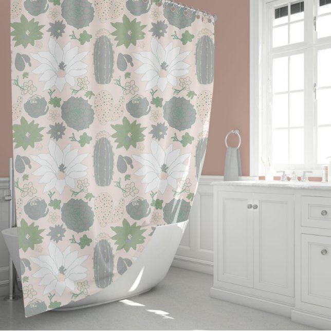 Cactus Succulent grey Green Light Blush Floral Shower Curtain (Cactus Succulent gray Green Light Blush Floral Shower Curtain from Studio Posies.)