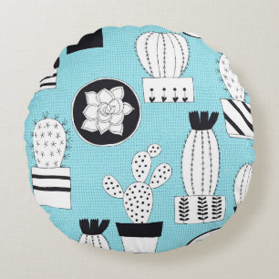 Cactus, succulent: hand-drawn seamless design. round cushion