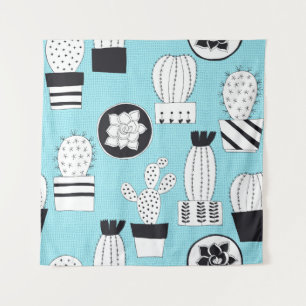 Cactus, succulent: hand-drawn seamless design. tapestry