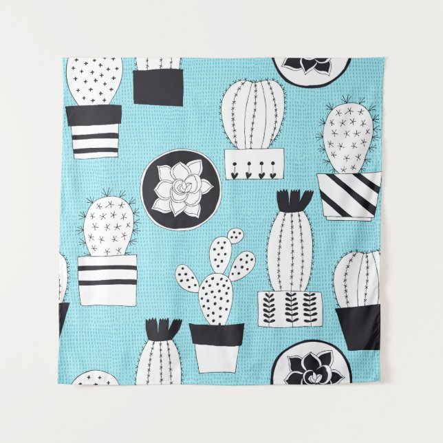 Cactus, succulent: hand-drawn seamless design. tapestry (Front)
