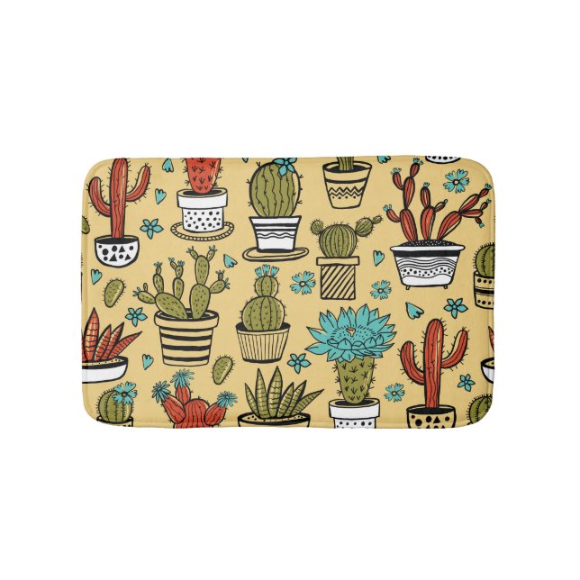 Cactus Succulent: Hand Drawn Sketch Bath Mat (Front)