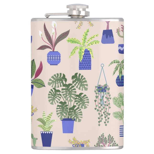 Cactus Succulent Houseplant Blush Pink Hip Flask (Front)