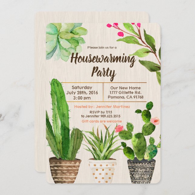 Cactus Succulent Housewarming Invitation (Front/Back)