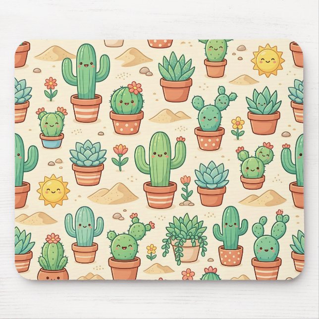 Cactus Succulent Mousepad – Pastel Desert Pattern (Front)