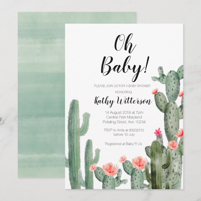 Cactus Succulent oh baby shower invitation (Front/Back)