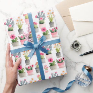 Cactus Succulent Pattern Watercolor Western Chic Wrapping Paper