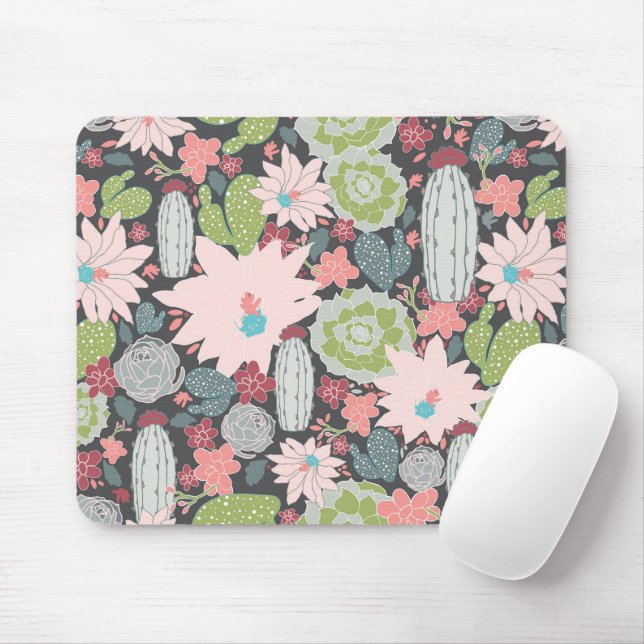 Cactus Succulent Plants In Greens Pinks Pattern Mouse Mat (With Mouse)
