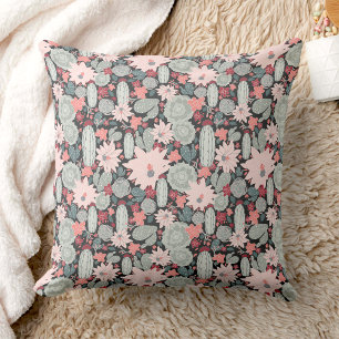 Cactus Succulent Plants In Pinks Mint Pattern Cushion