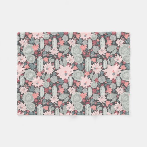 Image of Cactus Succulent Plants Pattern In Mint And Pinks Fleece Blanket