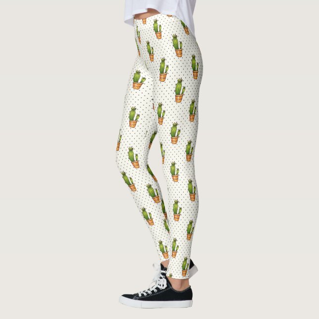 Cactus & Succulent Polk Dot Pattern 3 Leggings (Left)