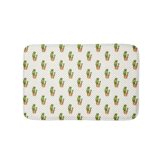 Cactus & Succulent Polk Dot Pattern Bath Mat (Front)