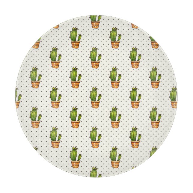 Cactus & Succulent Polk Dot Pattern Cutting Board (Front)