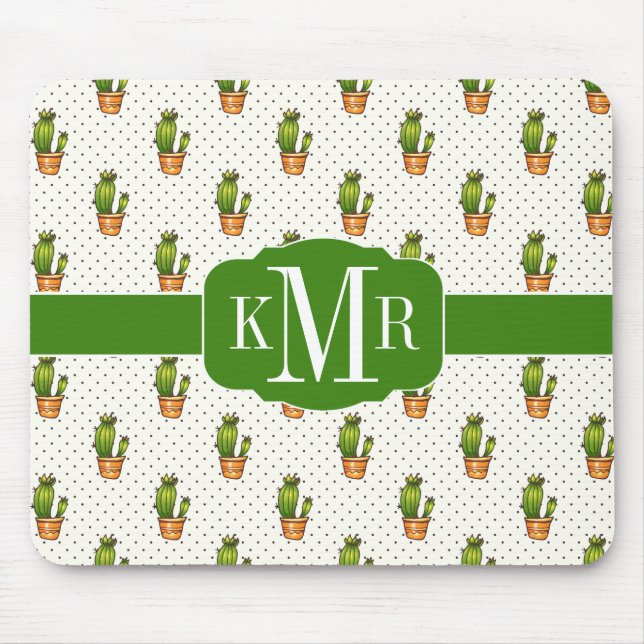 Cactus & Succulent Polk Dot Pattern Mouse Mat (Front)
