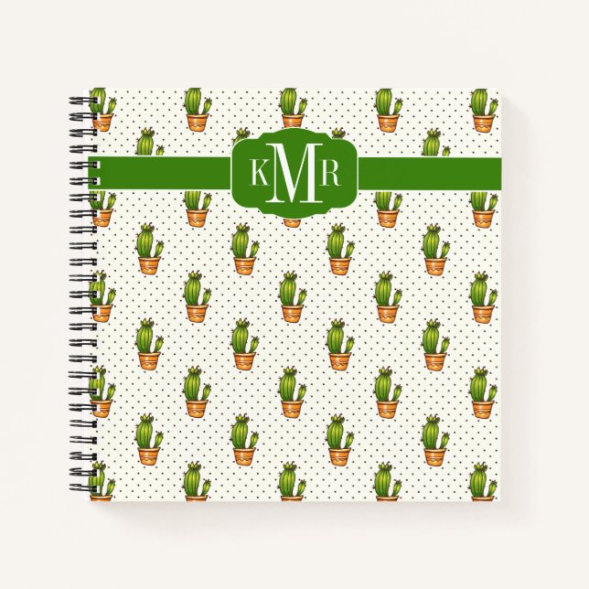 Cactus & Succulent Polk Dot Pattern Notebook (Front)