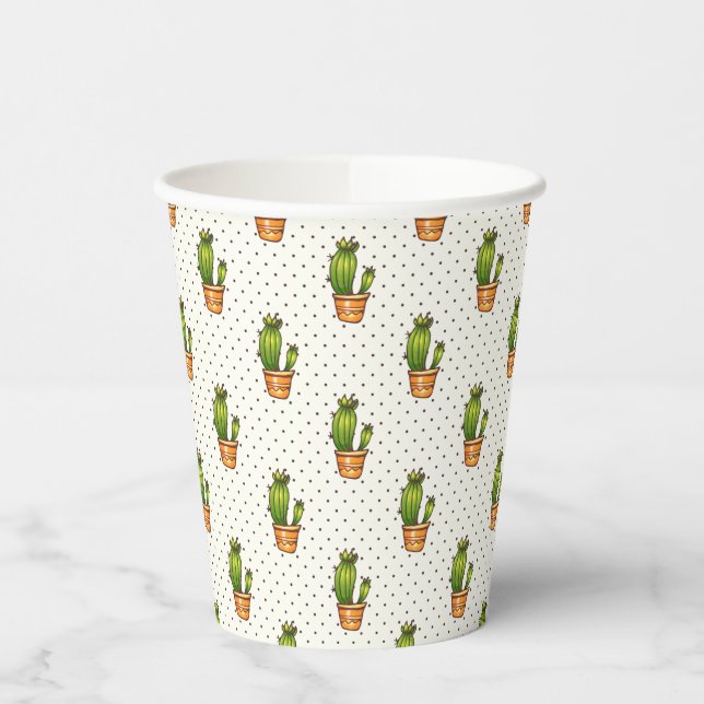 Cactus & Succulent Polk Dot Pattern Paper Cups (Left)