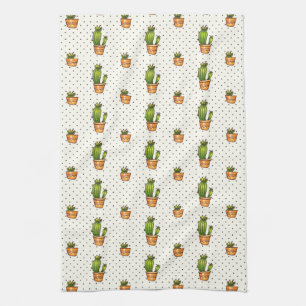 Cactus & Succulent Polk Dot Pattern Tea Towel