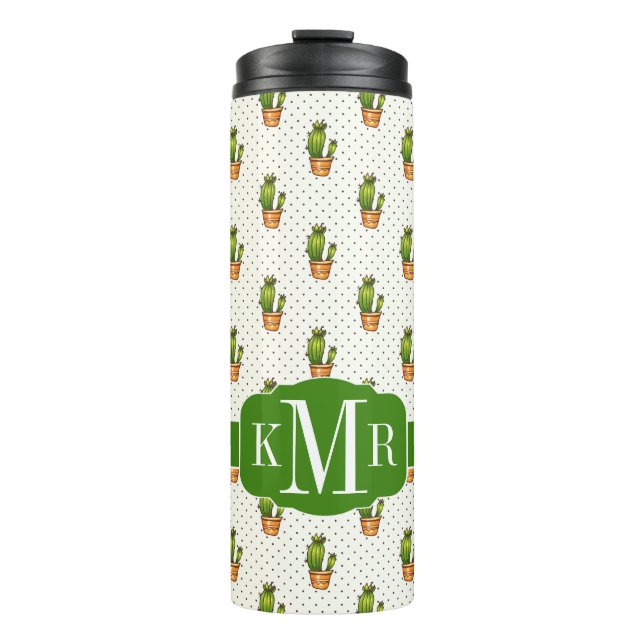 Cactus & Succulent Polk Dot Pattern Thermal Tumbler (Front)