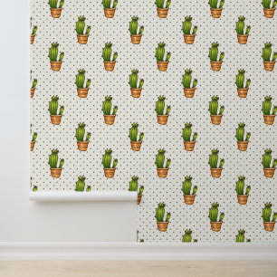 Cactus & Succulent Polk Dot Pattern Wallpaper