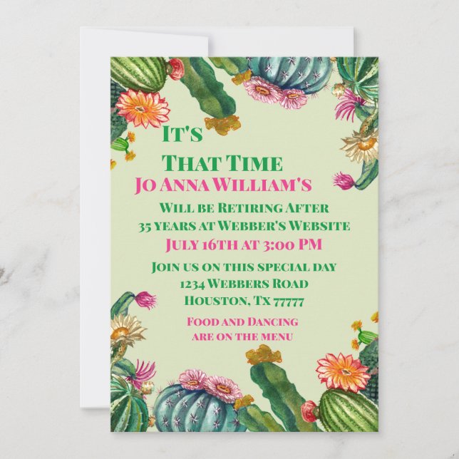 Cactus Succulent Retirement Party Invitation (Front)