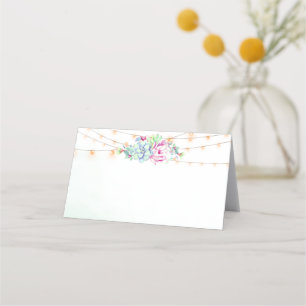 Cactus Succulent String Lights Wedding Place Cards