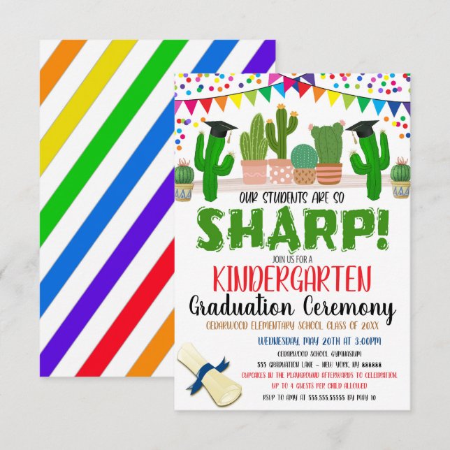 Cactus Succulent Theme Graduation Invitation (Front/Back)