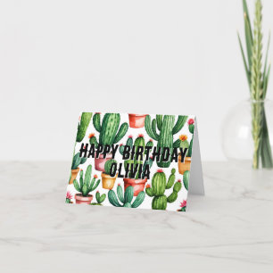 Cactus Succulent Watercolor Birthday Card – Folded