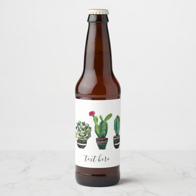 cactus, succulent, watercolor, fiesta, mexican, beer bottle label (Front)