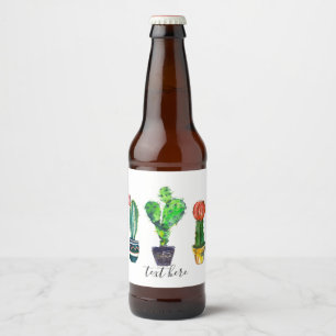 cactus, succulent, watercolor, fiesta, mexican, beer bottle label