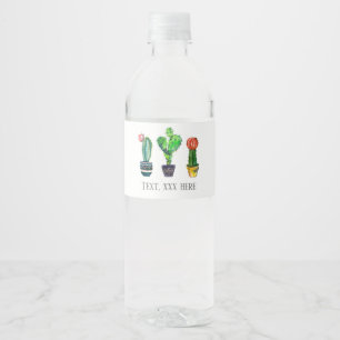 cactus, succulent, watercolor, fiesta, mexican, water bottle label