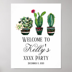 cactus, succulent, watercolor, fiesta welcome sign