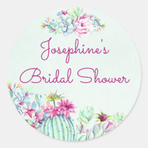 Cactus Succulent Watercolor Floral Bridal Shower Classic Round Sticker