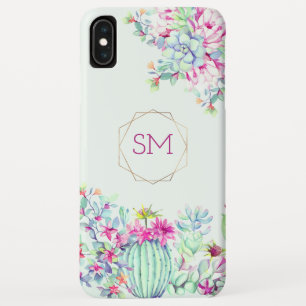 Cactus Succulent Watercolor Geometric Monogram iPhone XS Max Case