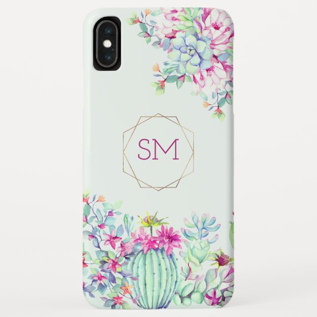 Cactus Succulent Watercolor Geometric Monogram Case-Mate iPhone Case (Back)