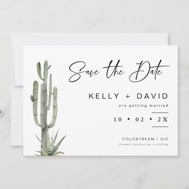 Cactus Succulent Wedding Save The Date Card (Front)