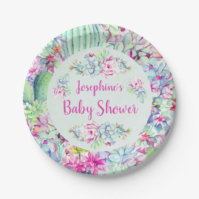 Cactus & Succulents Baby Shower Paper Plate (Front)