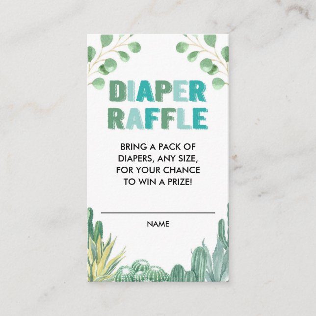 Cactus succulents blue green diaper raffle enclosure card (Front)