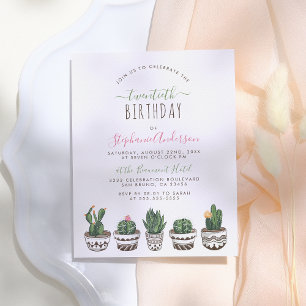 Cactus & Succulents Botanical Birthday Party Invitation Postcard